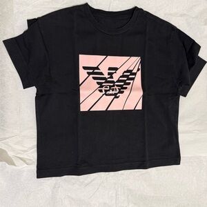 Giorgio Armani Girls Black Logo T shirt size 6